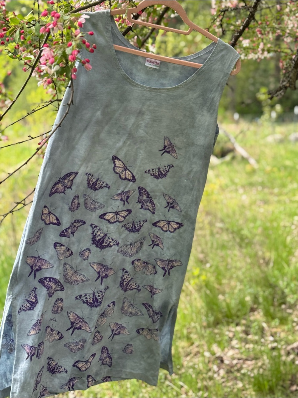 Butterfly Cotton Garden Dress in Stonewash Blue